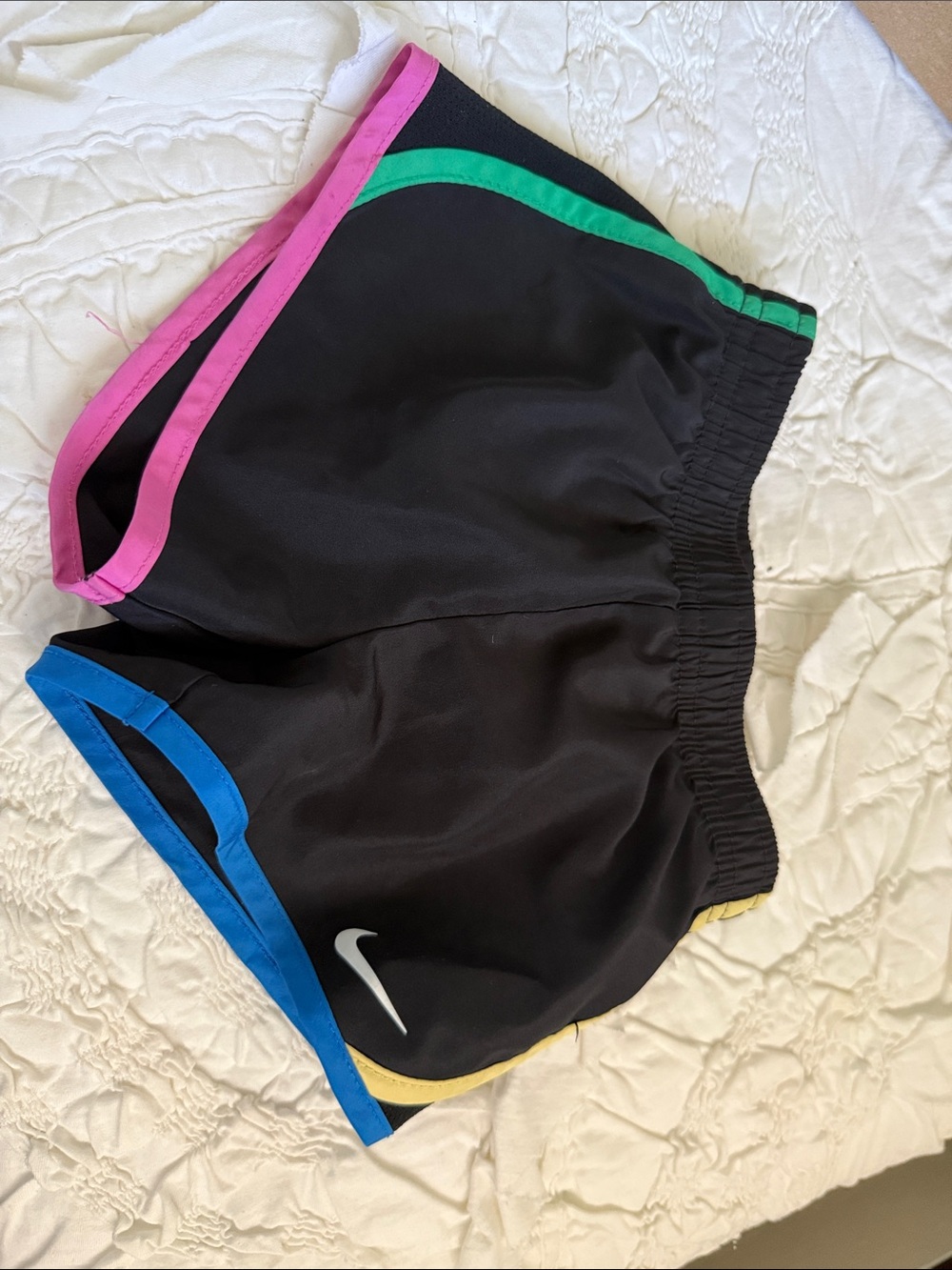 Nike Kids Black Athletic Shorts with Multicolor Trim